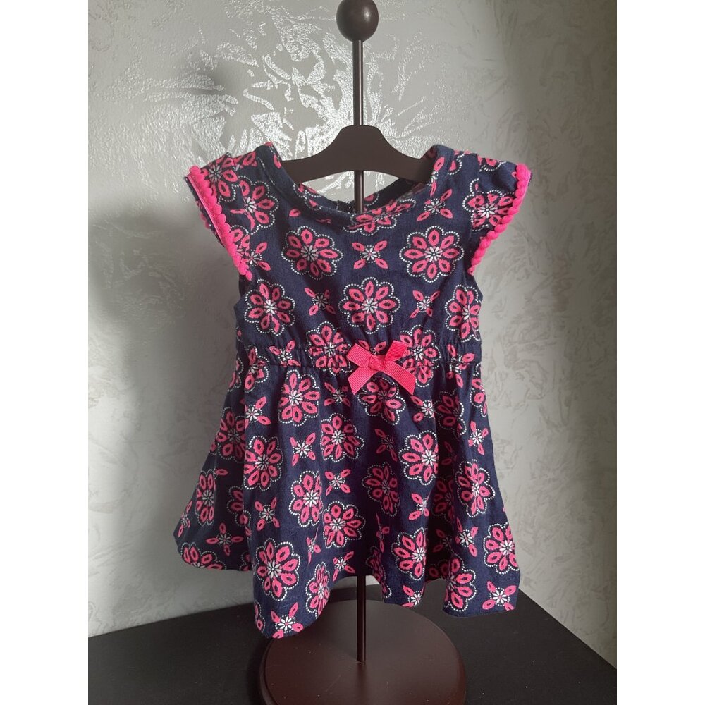 Newborn Girls Just One You By Carters Floral Pink & Navy Dress 100% Cotton